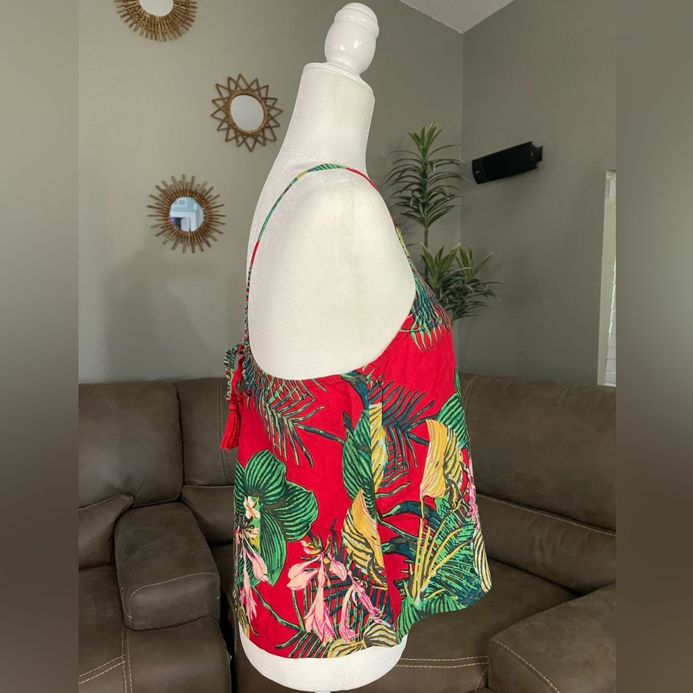 Vintage Roxy Red Tropical Top Sz M Summer Beach Party Vacation Boho LIKE NEW - Picture 2 of 8